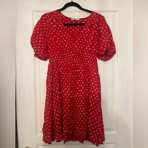 Madewell, Mini, Puff Sleeve, Flower Dress, Red and white